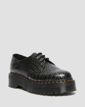 Grey Dr. Martens 1461 Croc Emboss Leather Platform Shoes | XUHWY4506