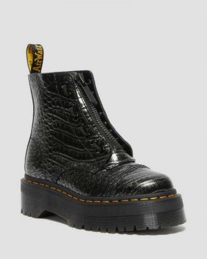 Grey Dr. Martens Sinclair Croc Emboss Leather Platform Boots | HQZJF9216