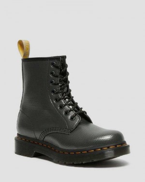 Grey Dr. Martens Vegan 1460 Metallic Emboss Lace Up Boots | IOWPZ1546