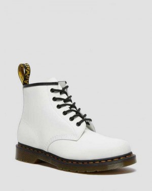 White Dr. Martens 101 Yellow Stitch Smooth Leather Ankle Boots | IQZDS7039