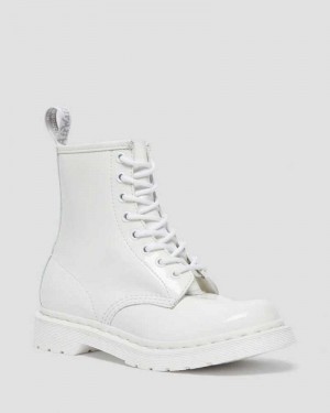 White Dr. Martens 1460 Mono Patent Leather Lace Up Boots | RQDGB2168