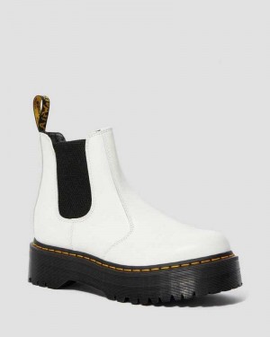 White Dr. Martens 2976 Smooth Leather Platform Chelsea Boots | UZVRT8105