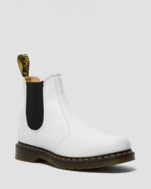 White Dr. Martens 2976 Yellow Stitch Smooth Leather Chelsea Boots | TWDKP7924