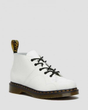 White Dr. Martens Church Smooth Leather Monkey Boots | AIUDJ4758