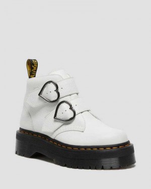 White Dr. Martens Devon Heart Leather Platform Boots | HXGIT2546