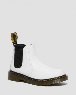 White Dr. Martens Junior 2976 Leather Chelsea Boots | LCOMU2813