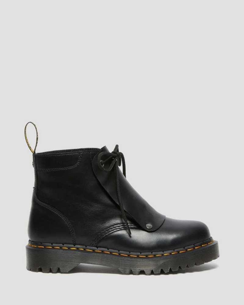 Black Dr. Martens 101 Bex Lace Cover Leather Ankle Boots | BZVDC3815