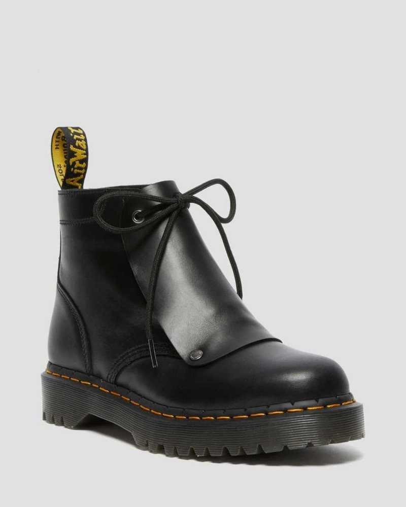 Black Dr. Martens 101 Bex Lace Cover Leather Ankle Boots | BZVDC3815