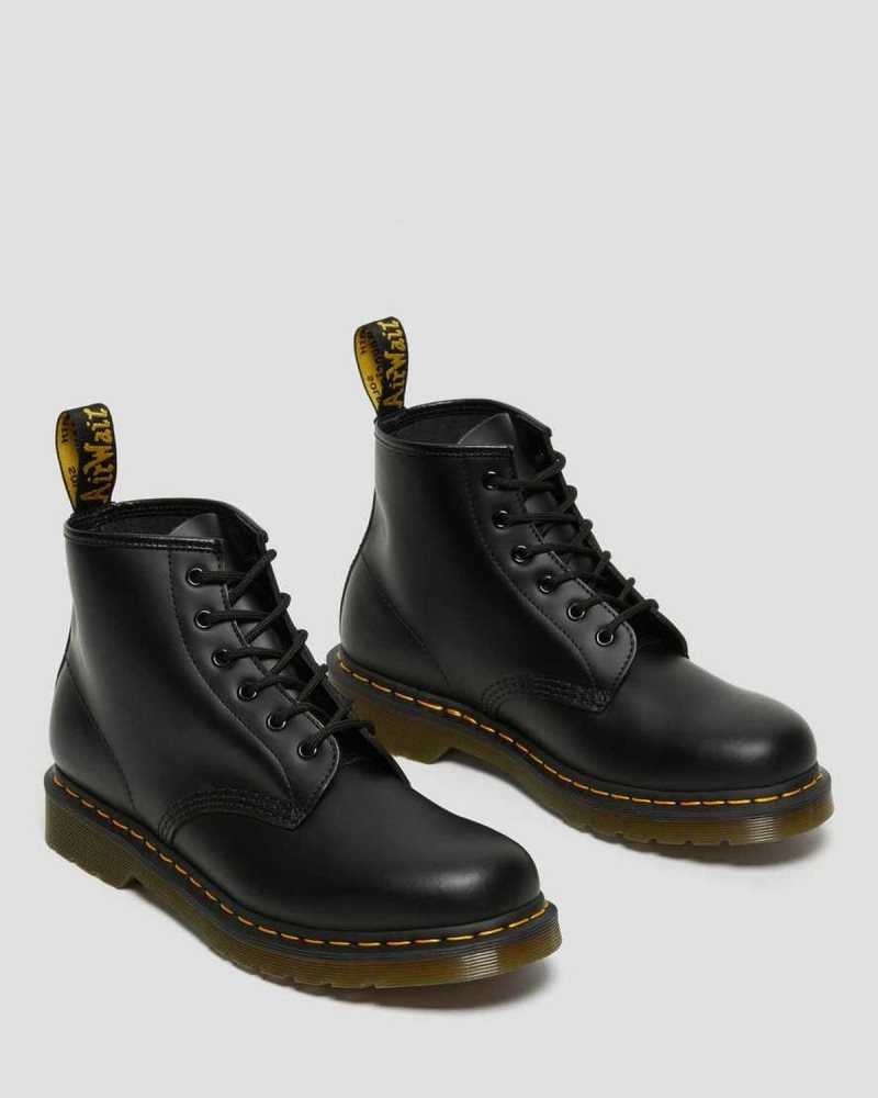 Black Dr. Martens 101 Yellow Stitch Smooth Leather Ankle Boots | NLETD0217