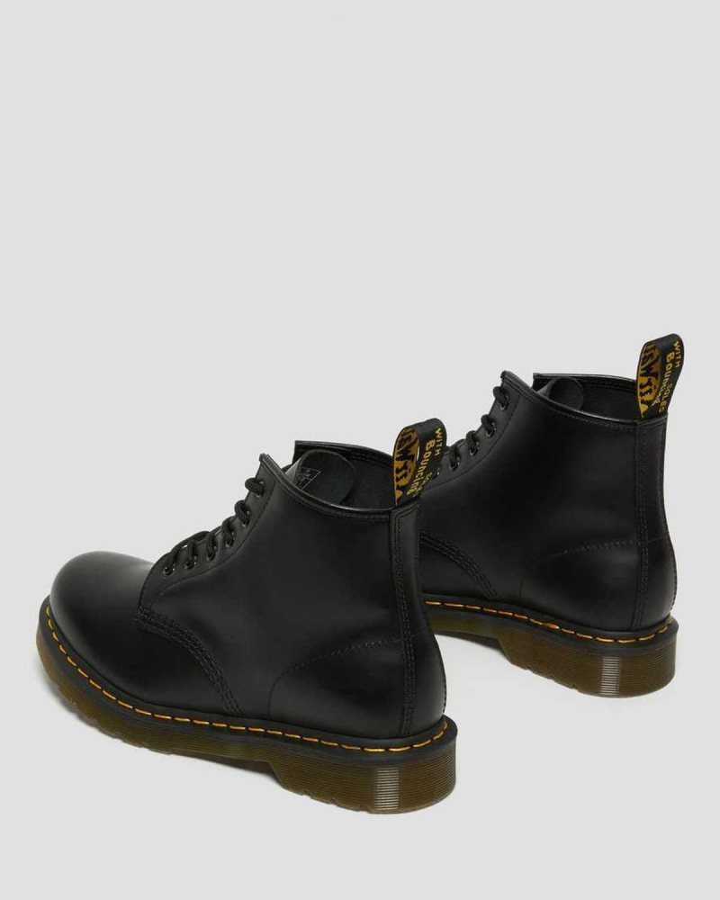 Black Dr. Martens 101 Yellow Stitch Smooth Leather Ankle Boots | NLETD0217