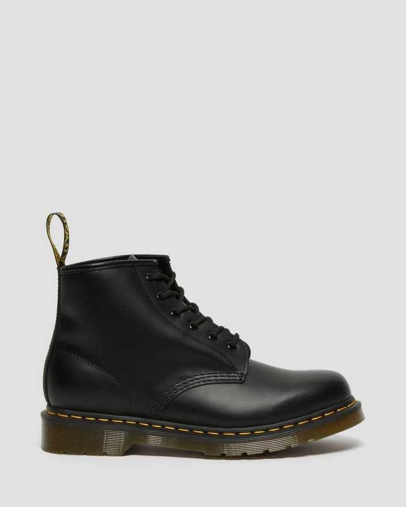 Black Dr. Martens 101 Yellow Stitch Smooth Leather Ankle Boots | NLETD0217