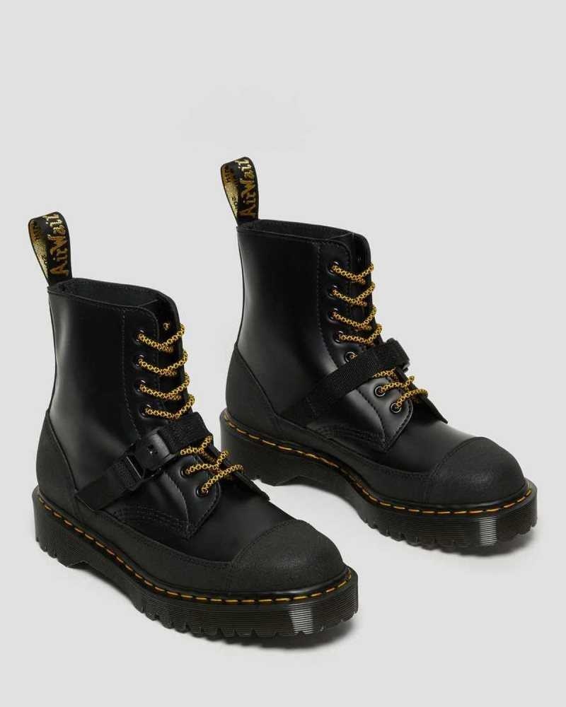 Black Dr. Martens 1460 Bex Tech Leather Lace Up Boots | EZICF0381