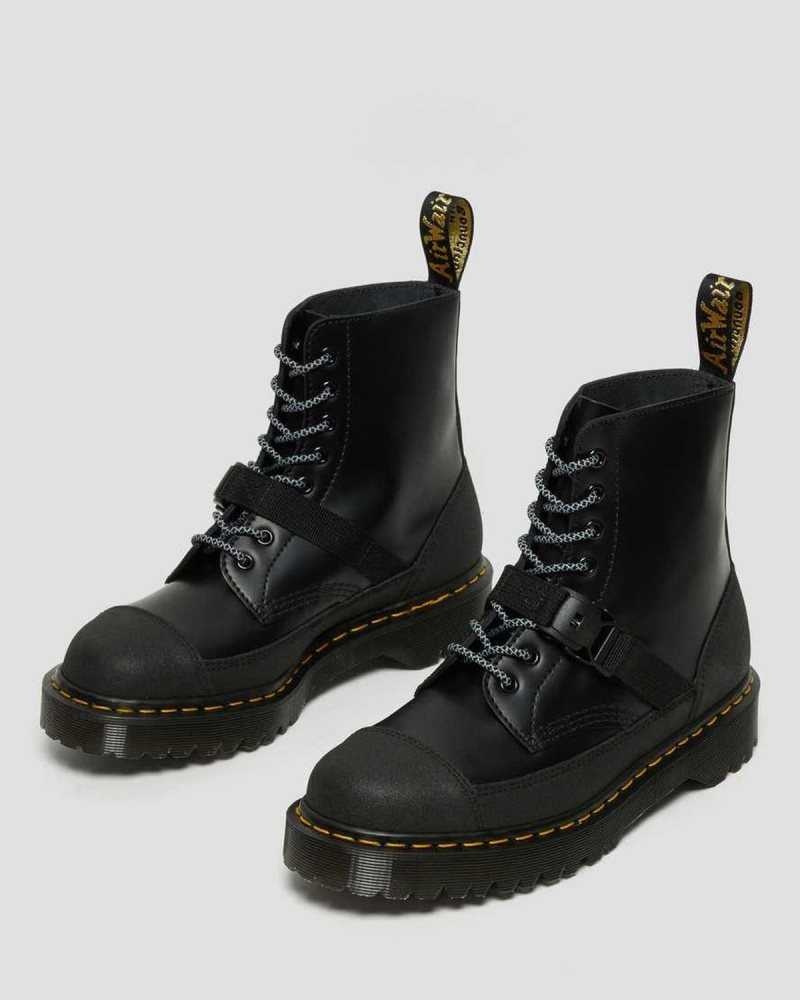 Black Dr. Martens 1460 Bex Tech Leather Lace Up Boots | EZICF0381