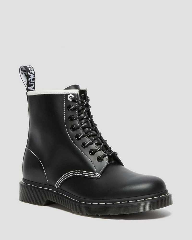 Black Dr. Martens 1460 Contrast Stitch Leather Lace Up Boots | UKIEZ2381