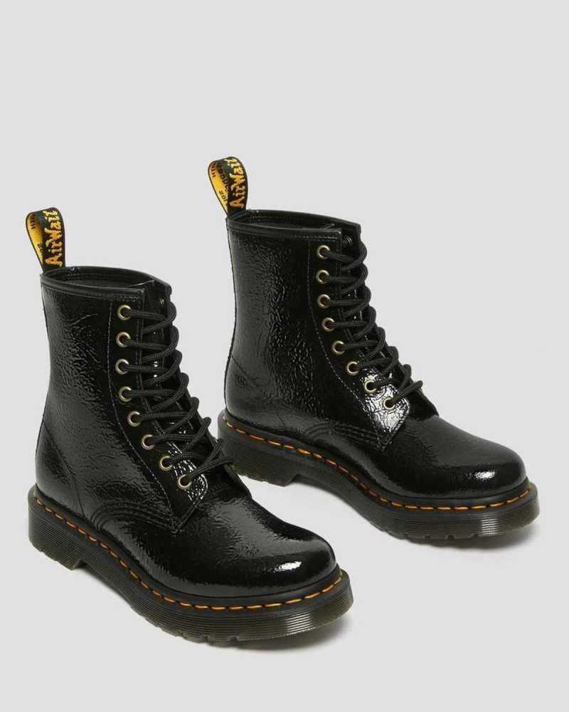 Black Dr. Martens 1460 Distressed Patent Leather Boots | FMBIO5617