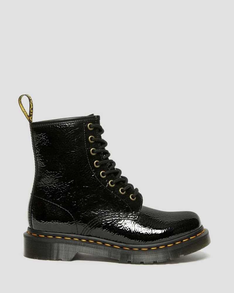 Black Dr. Martens 1460 Distressed Patent Leather Boots | FMBIO5617