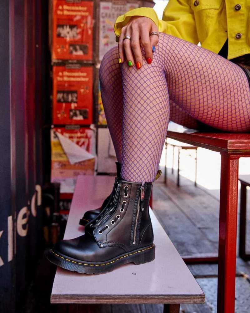 Black Dr. Martens 1460 Double Zip Leather Lace Up Boots | DSLCP2945