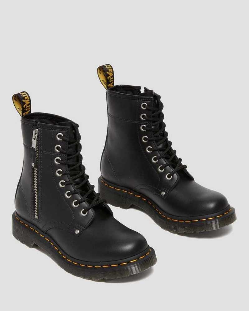 Black Dr. Martens 1460 Double Zip Leather Lace Up Boots | DSLCP2945