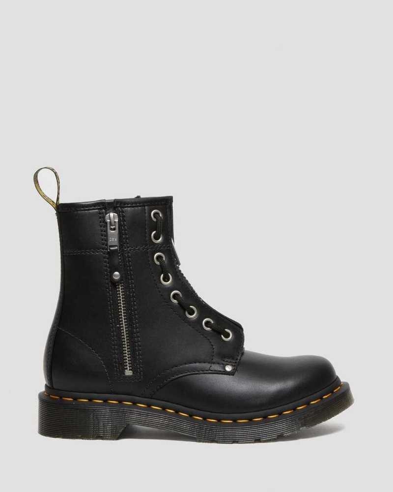 Black Dr. Martens 1460 Double Zip Leather Lace Up Boots | DSLCP2945