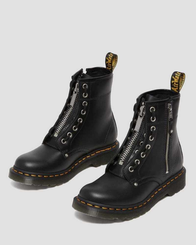 Black Dr. Martens 1460 Double Zip Leather Lace Up Boots | DSLCP2945