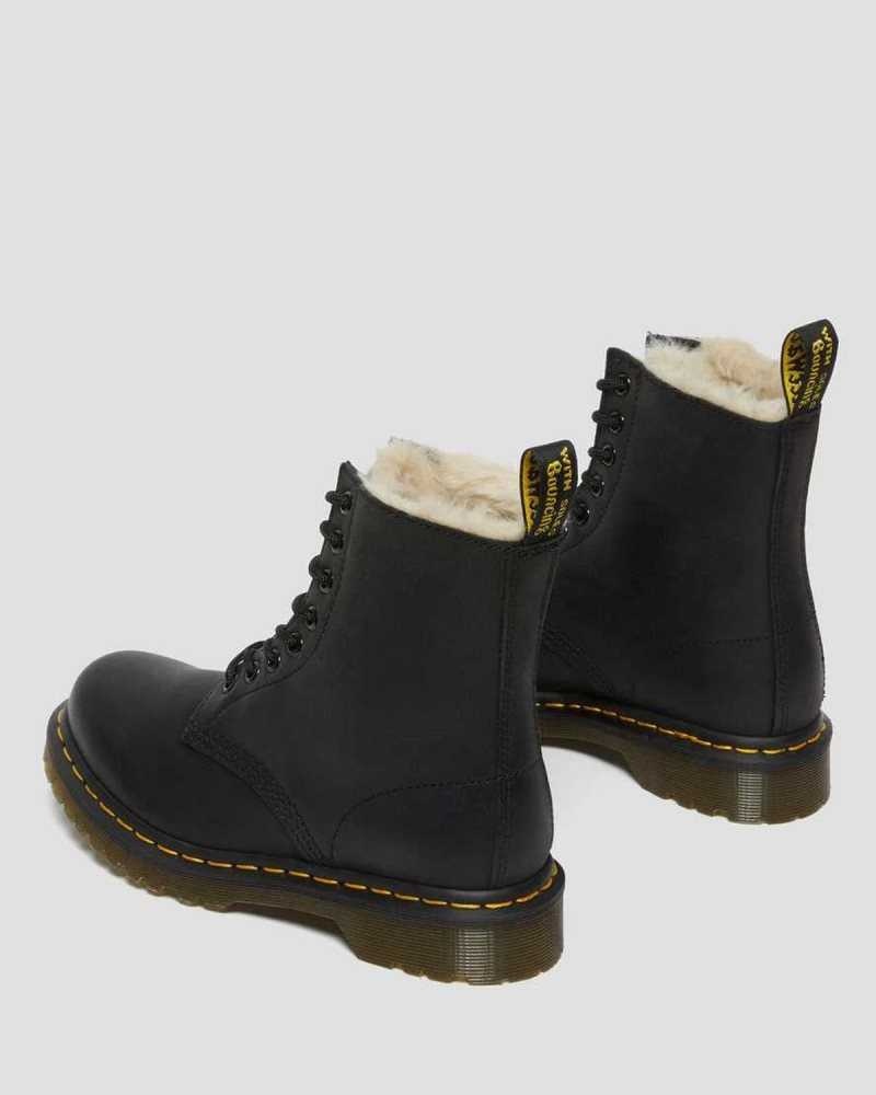 Black Dr. Martens 1460 Faux Fur Lined Lace Up Boots | QDTHR6481