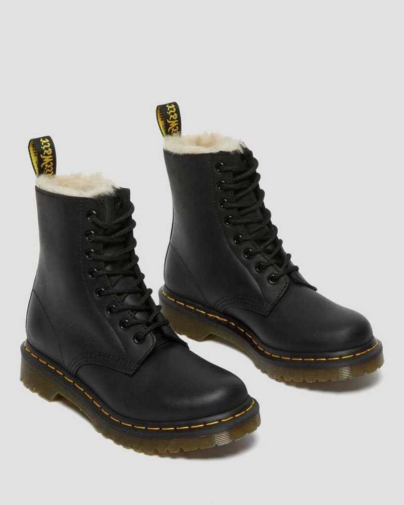 Black Dr. Martens 1460 Faux Fur Lined Lace Up Boots | OZNMR8479