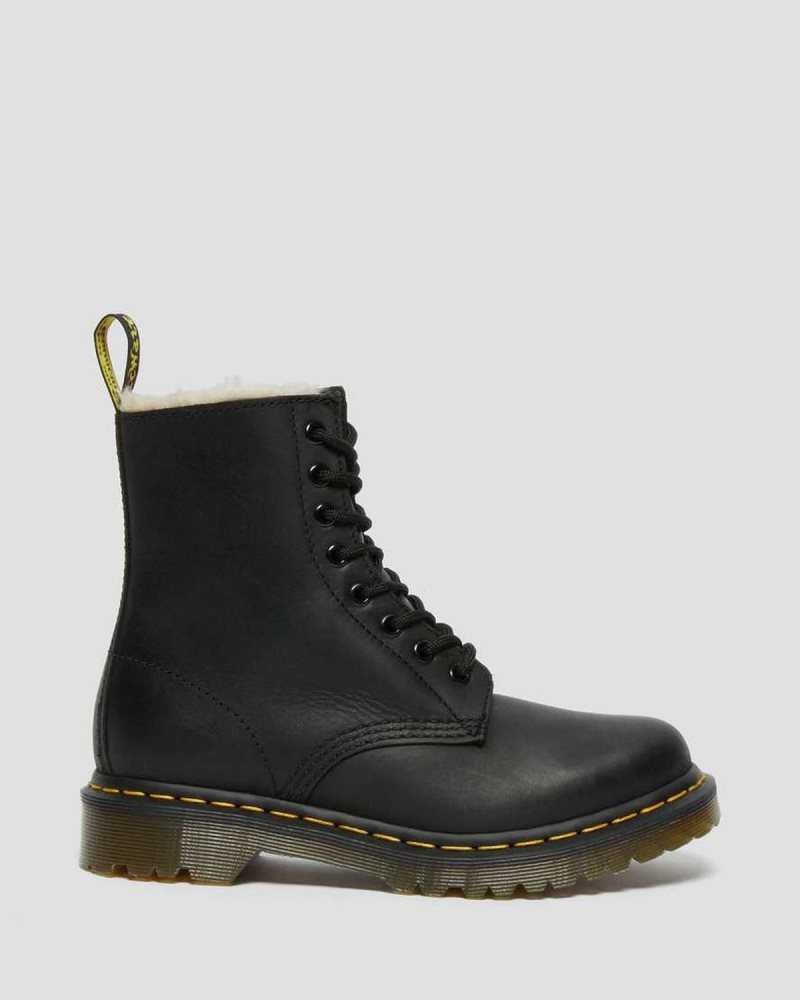 Black Dr. Martens 1460 Faux Fur Lined Lace Up Boots | OZNMR8479