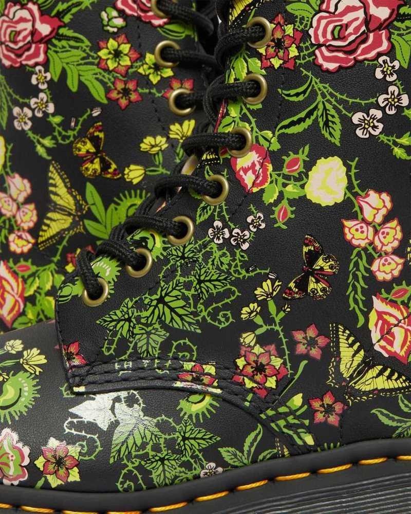 Black Dr. Martens 1460 Floral Bloom Leather Lace Up Boots | COMPI3016