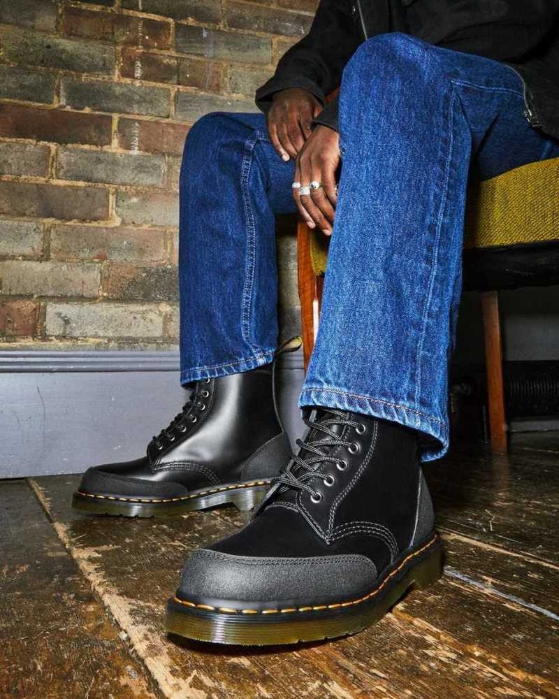 Black Dr. Martens 1460 Guard Panel Leather Lace Up Boots | EZSFN5604