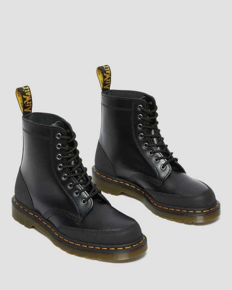 Black Dr. Martens 1460 Guard Panel Leather Lace Up Boots | EZSFN5604