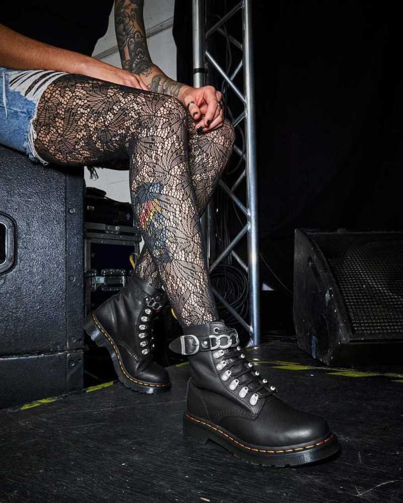 Black Dr. Martens 1460 Pascal Chain Leather Lace Up Boots | DLYUO5908