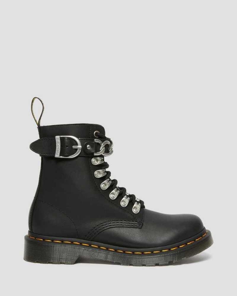 Black Dr. Martens 1460 Pascal Chain Leather Lace Up Boots | DLYUO5908