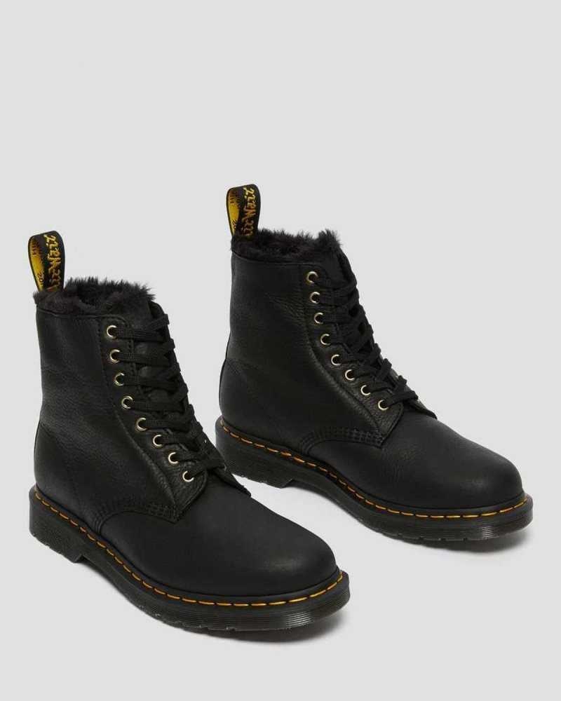 Black Dr. Martens 1460 Pascal Faux Fur Lined Lace Up Boots | EMASU6180