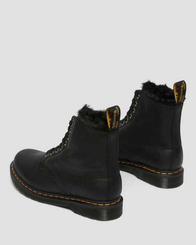 Black Dr. Martens 1460 Pascal Faux Fur Lined Lace Up Boots | EMASU6180