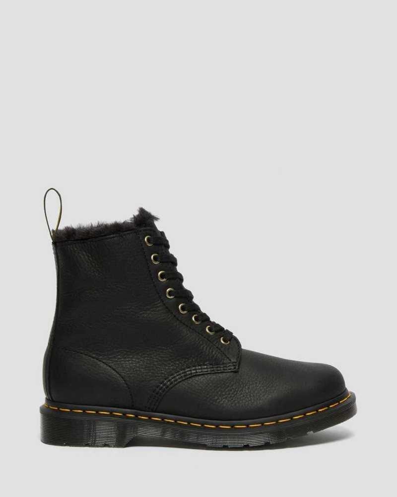 Black Dr. Martens 1460 Pascal Faux Fur Lined Lace Up Boots | EMASU6180