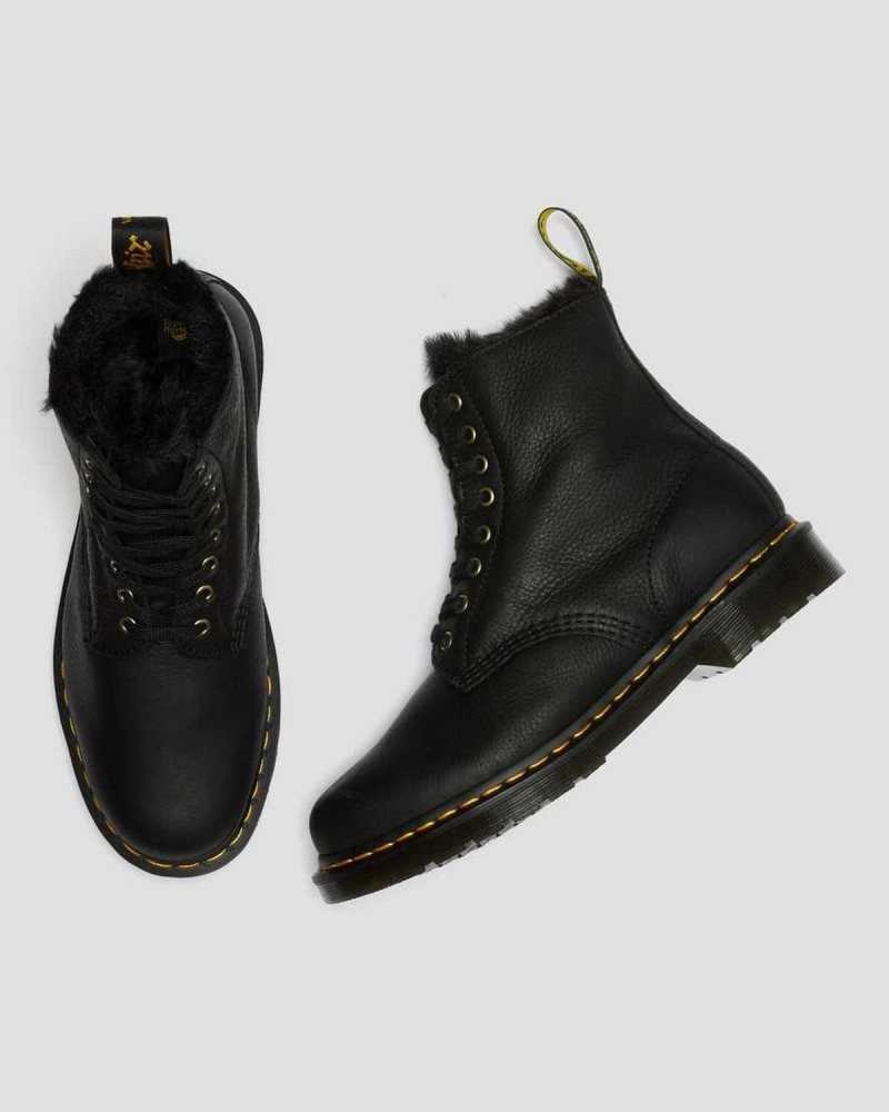 Black Dr. Martens 1460 Pascal Faux Fur Lined Lace Up Boots | EMASU6180