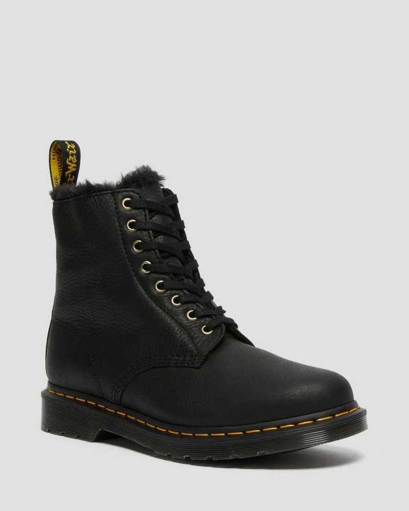 Black Dr. Martens 1460 Pascal Faux Fur Lined Lace Up Boots | EMASU6180