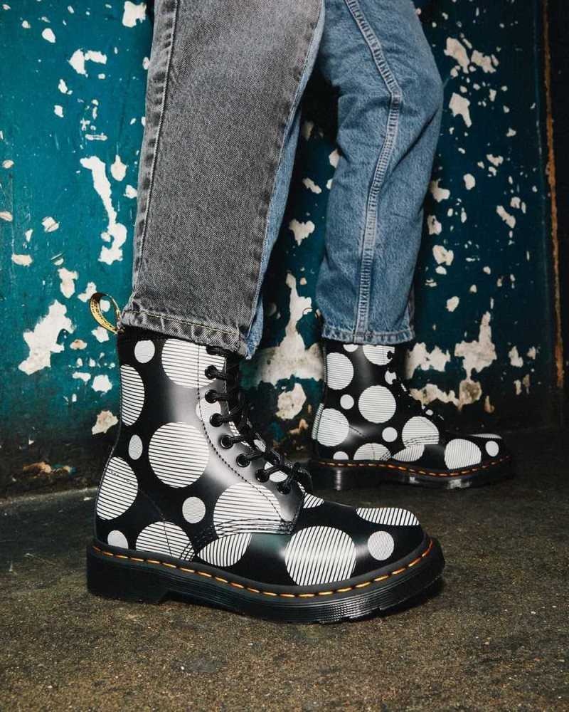 Black Dr. Martens 1460 Polka Dot Smooth Leather Lace Up Boots | VGWFE5409