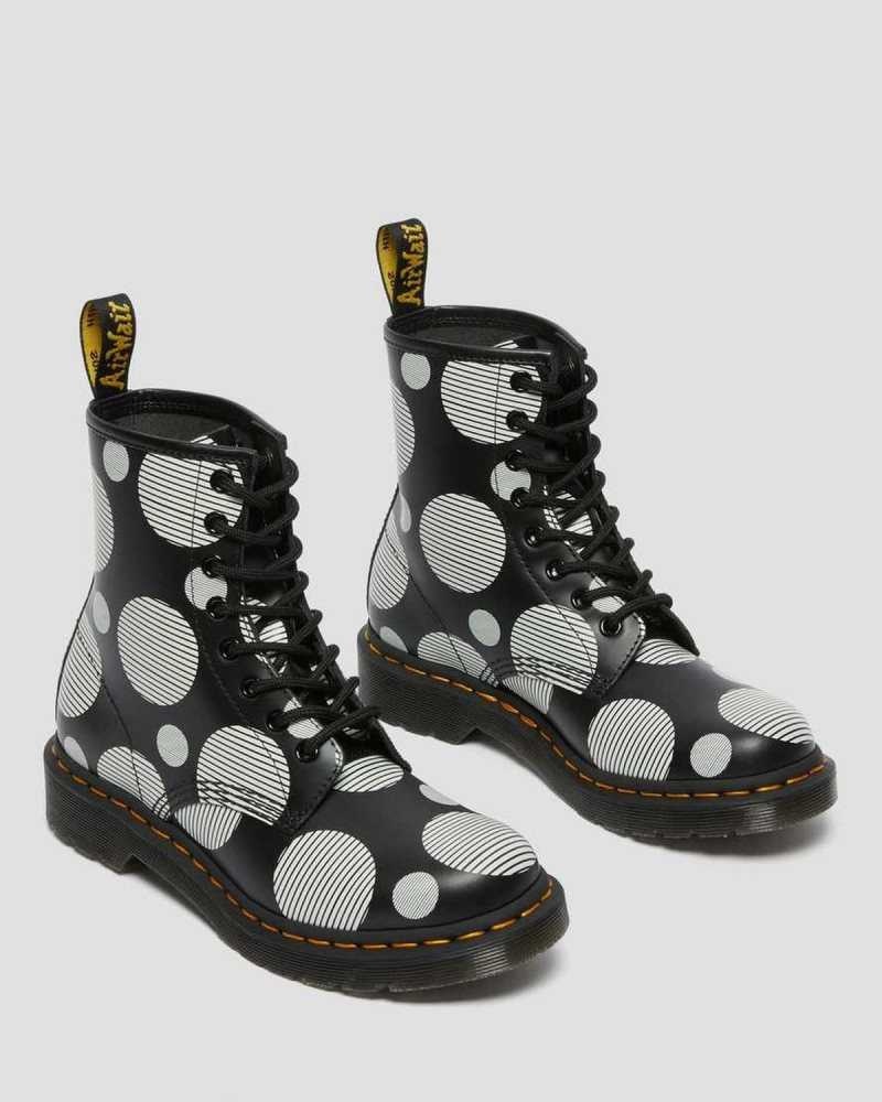 Black Dr. Martens 1460 Polka Dot Smooth Leather Lace Up Boots | VGWFE5409