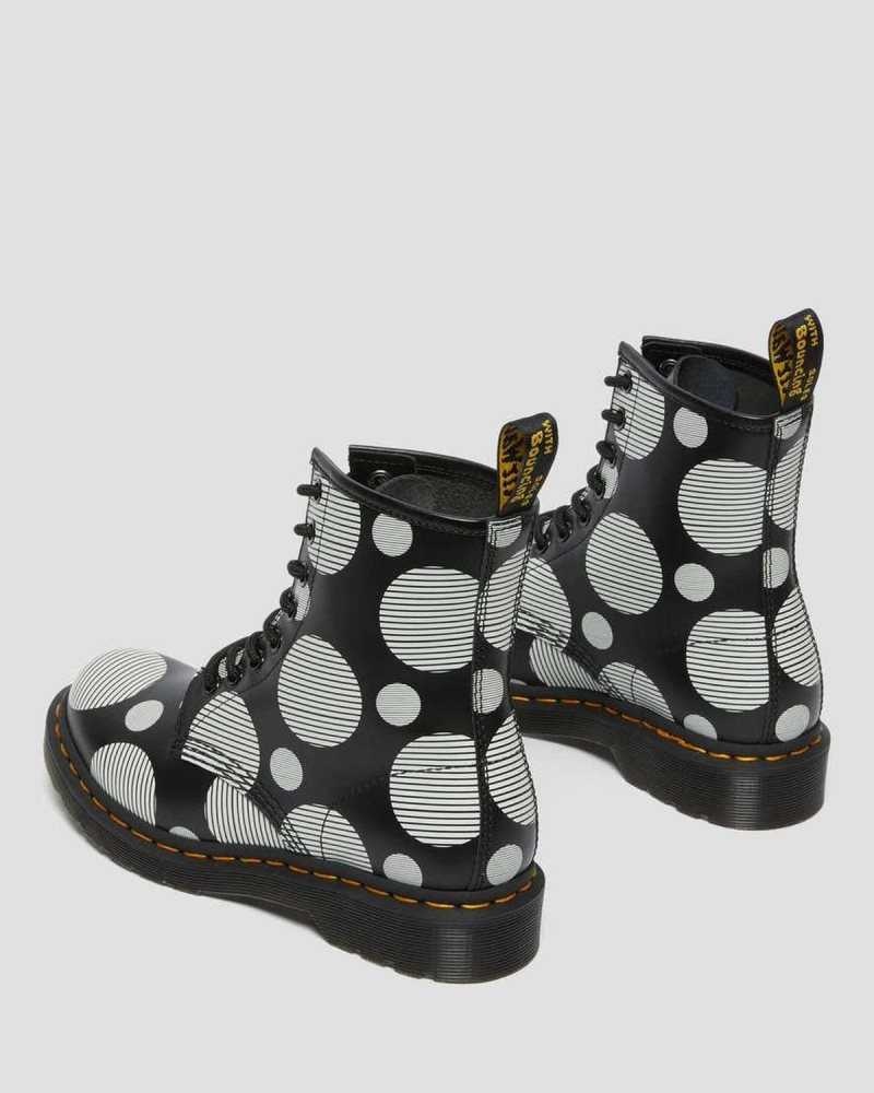 Black Dr. Martens 1460 Polka Dot Smooth Leather Lace Up Boots | VGWFE5409