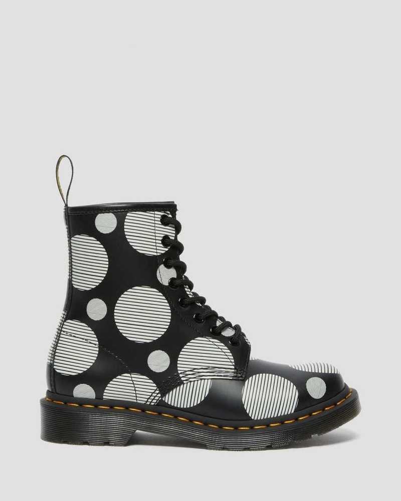 Black Dr. Martens 1460 Polka Dot Smooth Leather Lace Up Boots | VGWFE5409