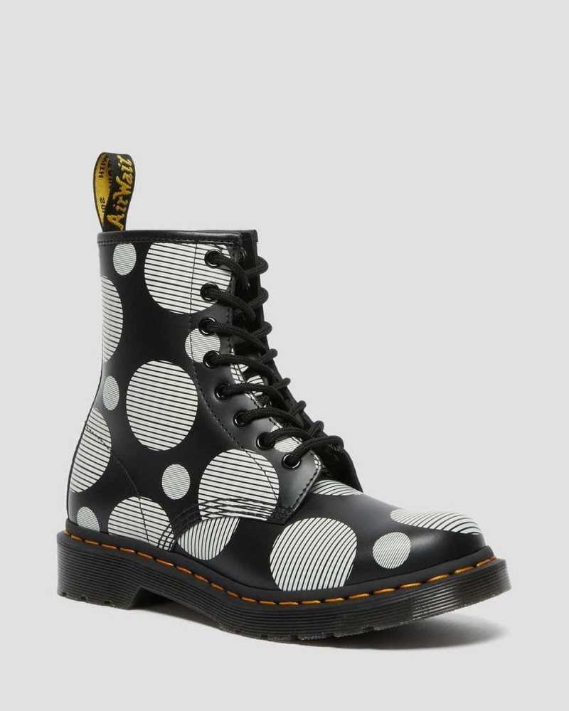 Black Dr. Martens 1460 Polka Dot Smooth Leather Lace Up Boots | VGWFE5409