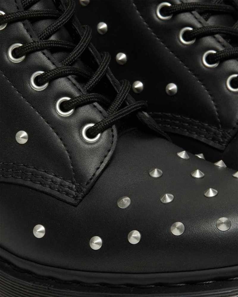 Black Dr. Martens 1460 Stud Wanama Leather Lace Up Boots | TVNAG1764