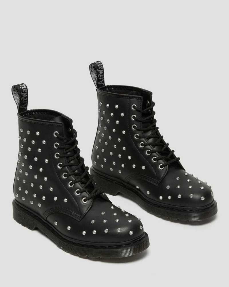 Black Dr. Martens 1460 Stud Wanama Leather Lace Up Boots | TVNAG1764