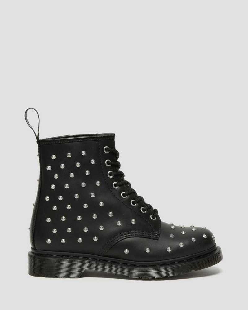 Black Dr. Martens 1460 Stud Wanama Leather Lace Up Boots | TVNAG1764