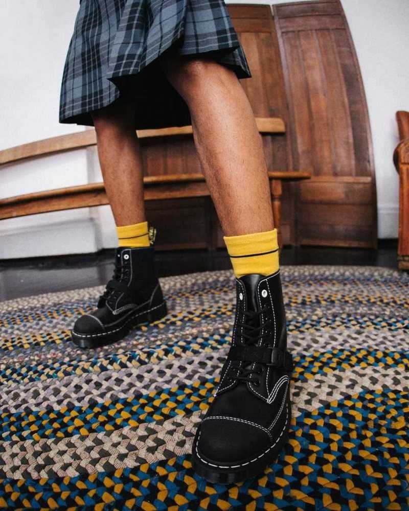 Black Dr. Martens 1460 Tech Leather Lace Up Boots | IHXLW9613