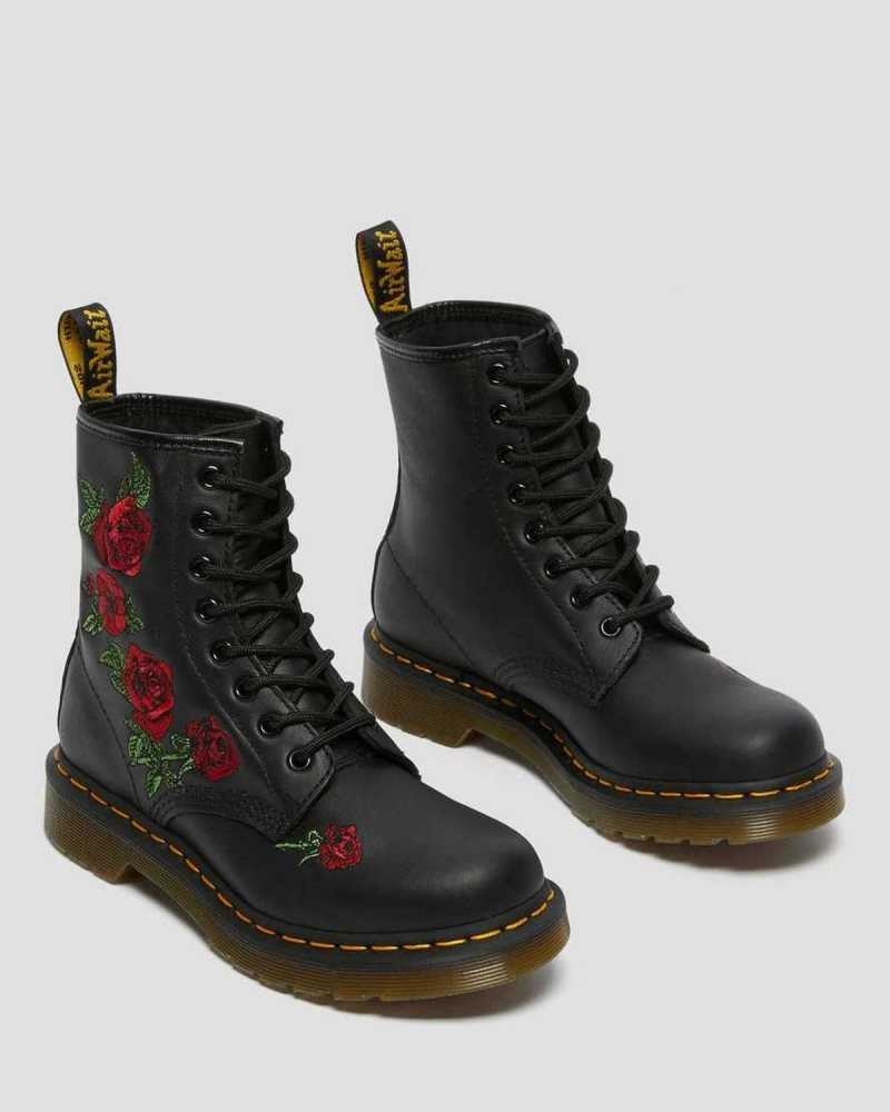 Black Dr. Martens 1460 Vonda Floral Leather Lace Up Boots | XYIVT2705