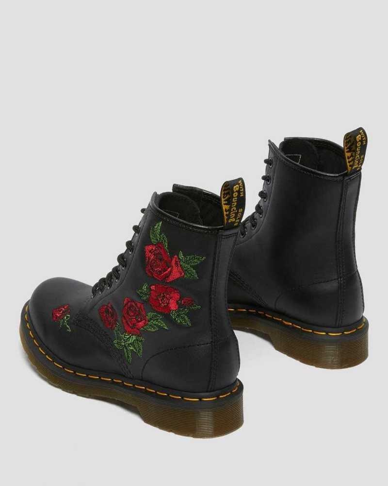 Black Dr. Martens 1460 Vonda Floral Leather Lace Up Boots | XYIVT2705