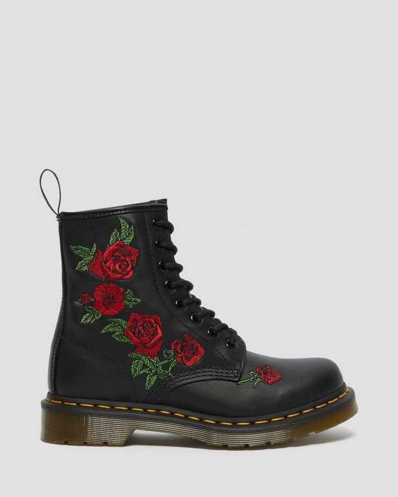 Black Dr. Martens 1460 Vonda Floral Leather Lace Up Boots | XYIVT2705