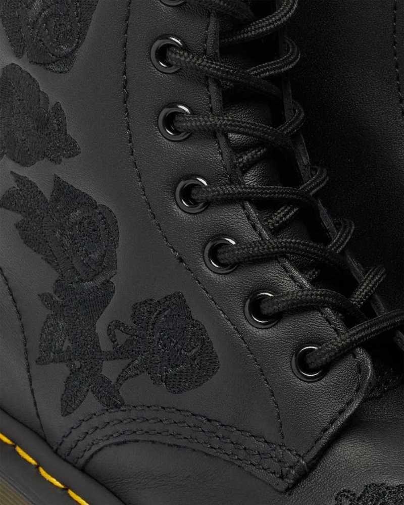 Black Dr. Martens 1460 Vonda Mono Floral Boots | OSYUQ0816